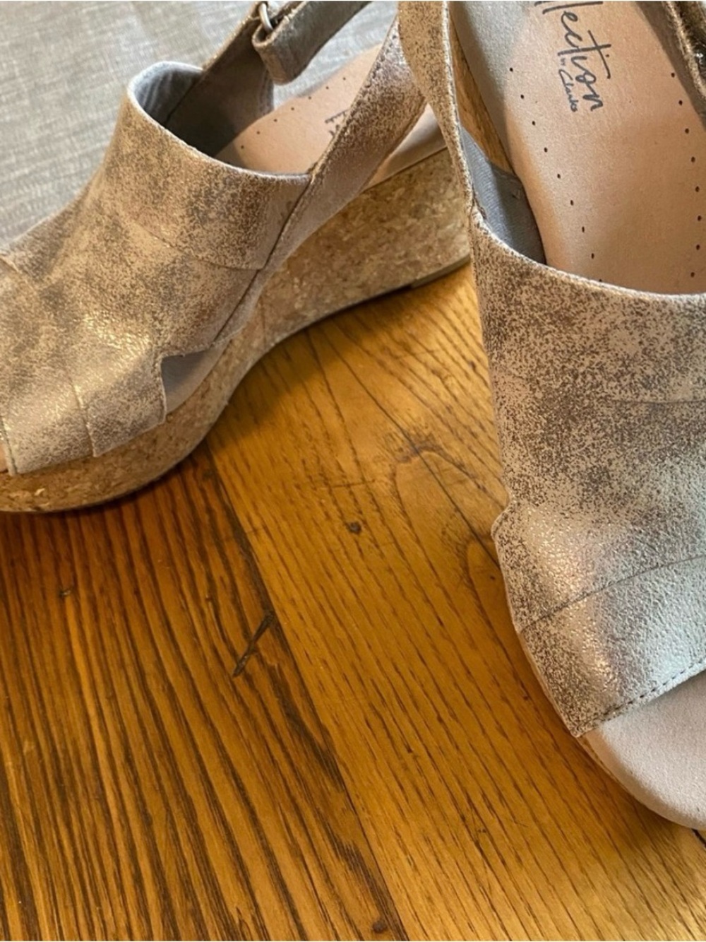 Clarks Silver Metallic Cork Wedge Sandals 8